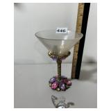 DECORATIVE MARTINI GLASS W/ JEWELED STEM AND