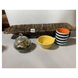 CRATE & BARREL HALLOWEEN MUG, BAUER YELLOW BOWL,