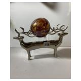 METAL REINDEER FIGURINE CANDLE HOLDER W/ ART