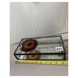 STAINED GLASS BOX, CRACKLE GLASS, RED CIRCLE