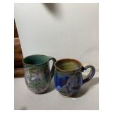 STUDIO POTTERY MUGS (2), HAND-THROWN, DRIP GLAZE