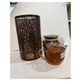 METAL CYLINDER LANTERN W/ TREE SILHOUETTE DESIGN,
