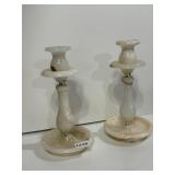 PAIR OF ONYX CANDLESTICKS, POLISHED STONE,