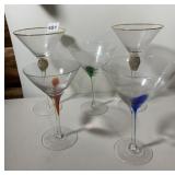 MARTINI GLASSES (5), CLEAR GLASS W/ GOLD RIM,