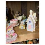 EASTER DECOR, CERAMIC BUNNY HOUSE, BUNNY CUP W/