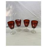 RUBY RED GLASS GOBLETS, CLEAR STEMS AND BASES,
