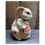 LENOX POPPIES ON BLUE BUNNY BASKET COOKIE JAR,