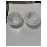 FIRE-KING MILK GLASS BOWLS, GOLD BAMBOO PATTERN,