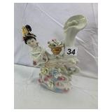 PORCELAIN FIGURINE VASE, ASIAN FIGURE, FLORAL