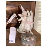 VINTAGE STYLE ANGEL ON RABBIT FIGURINE W/ FLAG