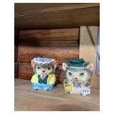 CERAMIC CAT FIGURINES (2), ANTHROPOMORPHIC, HATS,