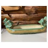 CERAMIC DRAGON BOAT PLANTER, GREEN AND YELLOW