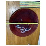 ART POTTERY CHARGER, DEEP RED GLAZE, HAND-PAINTED