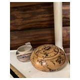 NEMADJI POTTERY MARBLED BOWL AND WOODEN LIDDED