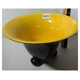 LOETZ GLASS BOWL, YELLOW INTERIOR, BLACK EXTERIOR,