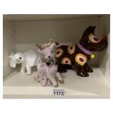 JAPANESE CERAMIC FIGURINES, ELEPHANT, DEER, AND