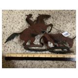 METAL WALL ART, COWBOY ON HORSEBACK, RUSTED
