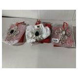 SILVER-TONE FILIGREE ORNAMENTS, COLORED CRYSTAL