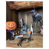 HALLOWEEN DECOR GROUPING, INCLUDES PUMPKIN LAMP,