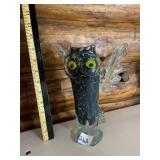 MURANO GLASS OWL FIGURINE, BLACK AND WHITE SWIRL