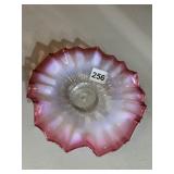 VTG OPALESCENT GLASS BOWL, CRIMPED RUFFLED EDGE,