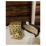 CHINESE CORK CARVING IN GLASS DISPLAY CASE,