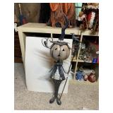 PUMPKIN HEAD FIGURE, METAL CONSTRUCTION, CROW
