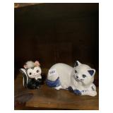 CERAMIC FIGURINES, SKUNK W/ FUR TOP AND CAT W/