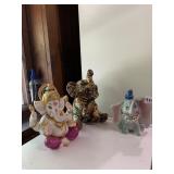 CERAMIC FIGURINES, GANESHA, TIGER PRINT ELEPHANT,