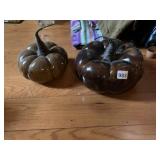 CERAMIC PUMPKIN DECOR, BROWN GLAZE, WIRE STEM,