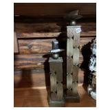 METAL PILLAR CANDLE HOLDERS (2), DISTRESSED