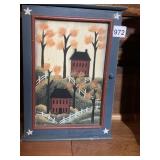 FOLK ART WALL CABINET, PAINTED WOOD, SCENIC HOUSE