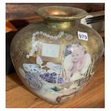 D.H. HANSON ART GLASS VASE, GOLD FINISH,