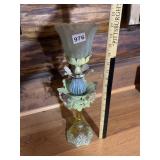 VTG CANDLE HOLDER, METAL AND GLASS, FLORAL MOTIF,