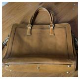 BANUCE LEATHER BRIEFCASE, TAN, DUAL TOP HANDLES,