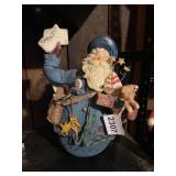 SANTA CLAUS POSTMAN FIGURINE, FABRIC/RESIN, ~9 IN