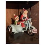 SANTA CLAUS ON MOTORCYCLE W/ SIDECAR, RESIN, ~7