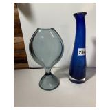 KOSTA BODA ART GLASS VASES (2), BLUE AND SMOKY