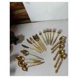 GOLD-TONE FLATWARE SET, FLORAL EMBOSSED HANDLES,
