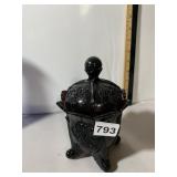 VTG PRESSED GLASS COVERED CANDY DISH, DEEP RED,