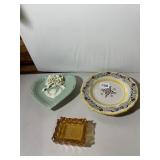 ASSORTED DECORATIVE GLASSWARE, HEART SHAPED DISH,