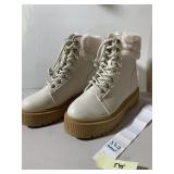 CREAM FAUX LEATHER PLATFORM BOOTS, FAUX FUR
