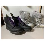 DR. MARTENS BLACK LEATHER BOOTS, SILVER METALLIC