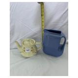 HALL CHINA TEAPOT, FLORAL PATTERN, GOLD TRIM,