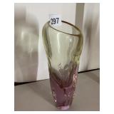 ART GLASS VASE, YELLOW TO PINK OMBRE, IRIDESCENT
