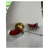 CRATE & BARREL METAL BOWLS (2), RED ENAMEL