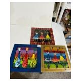 HAND PAINTED WOODEN WALL PLAQUES (3), ABSTRACT