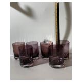 PURPLE GLASS TUMBLERS, CYLINDRICAL FORM, CLEAR
