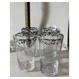 GLASS TUMBLERS, CLEAR W/ BLACK SPOTTED RIM DETAIL