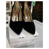 BLACK VELVET PUMPS, GOLD TONE JEWELED HEEL, SIZE